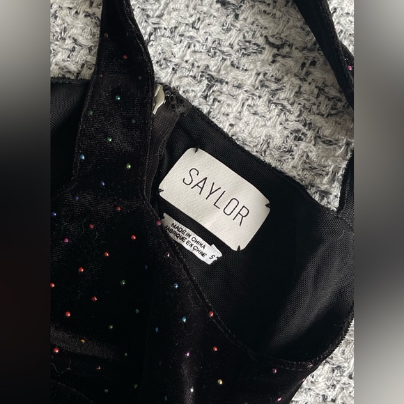 Saylor Nollie Velvet Sweetheart Draped Mini Dress Rainbow Dot - Picture 6 of 7